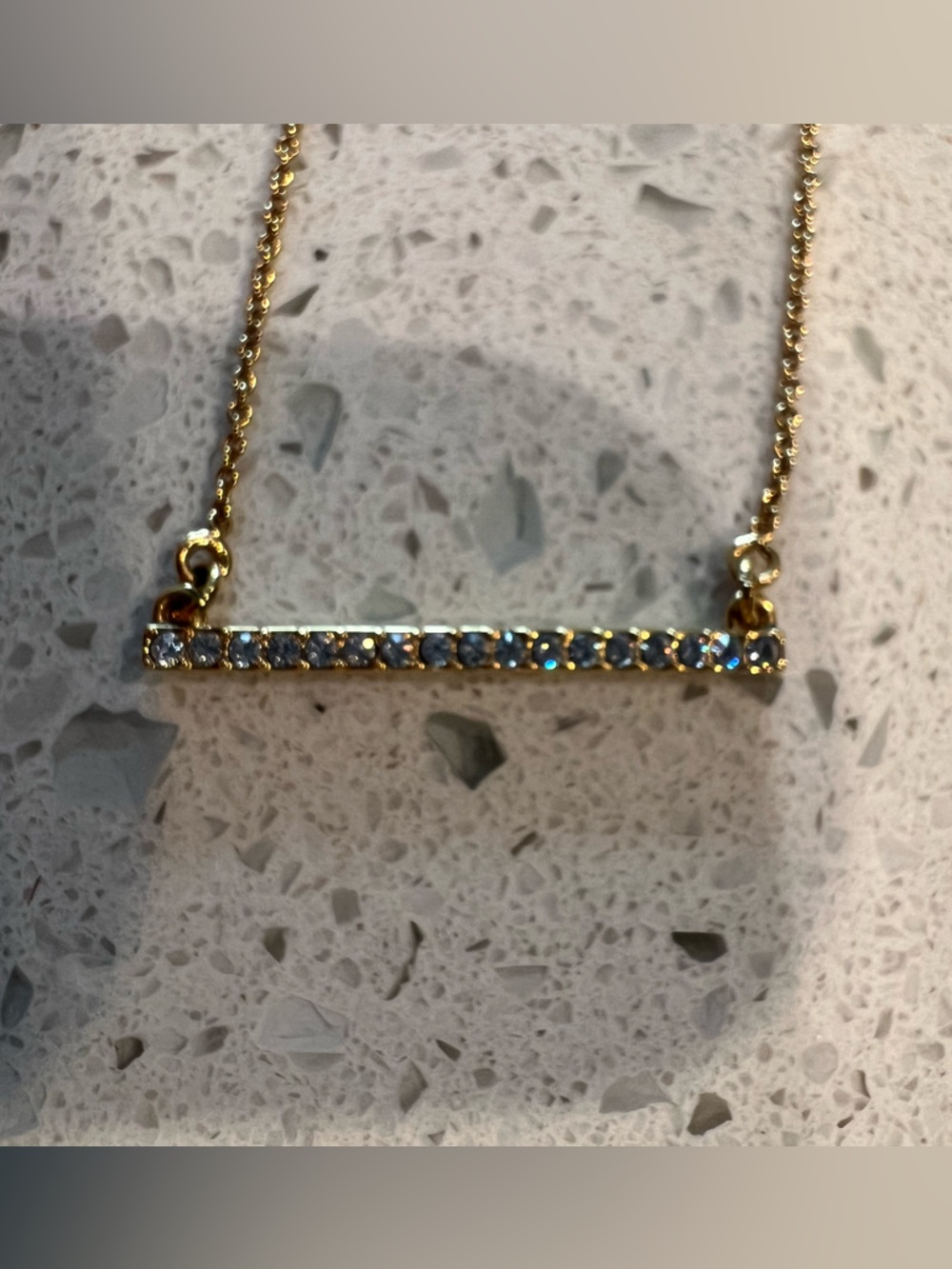 Touchstone Crystal Swarovski Gold Bar Necklace Dainty Minimalist Adj Chain